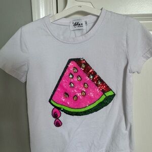 Lola + The Boys Pink and White Short Sleeve Tee with Watermelon Design